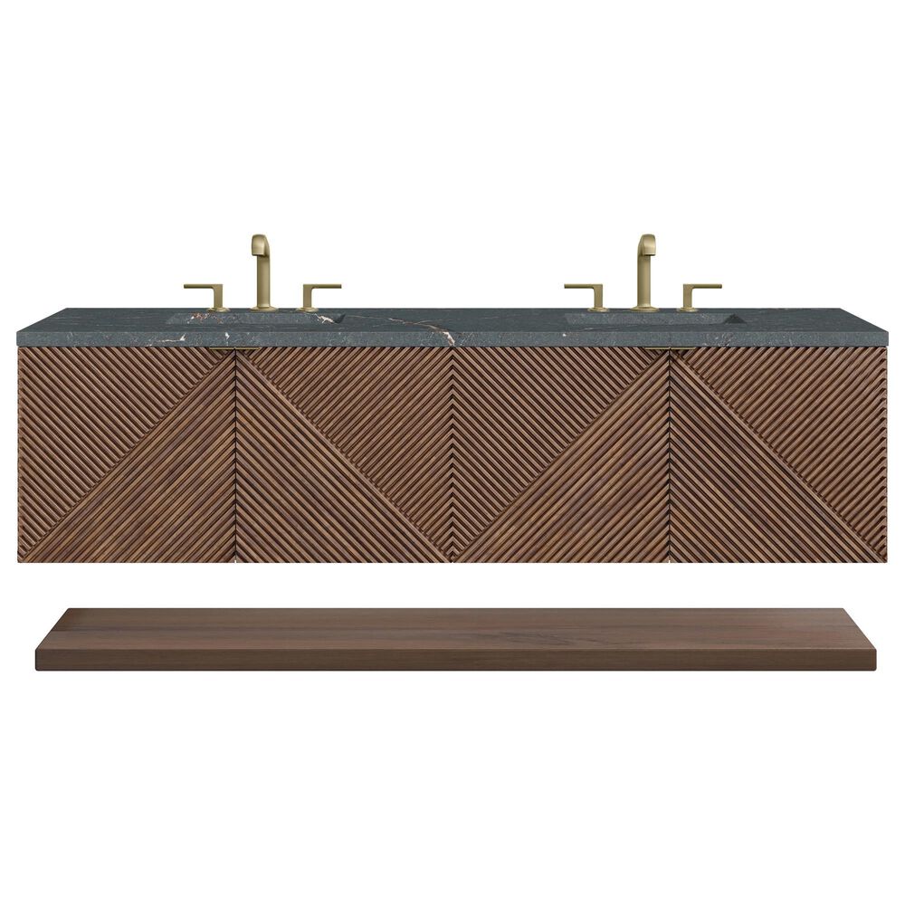 James Martin Vanities Marcello 72" Wall Mounted Double Bathroom Vanity in Chestnut with 3 cm Parisien Bleu Quartz Top and Rectangular Sinks, , large