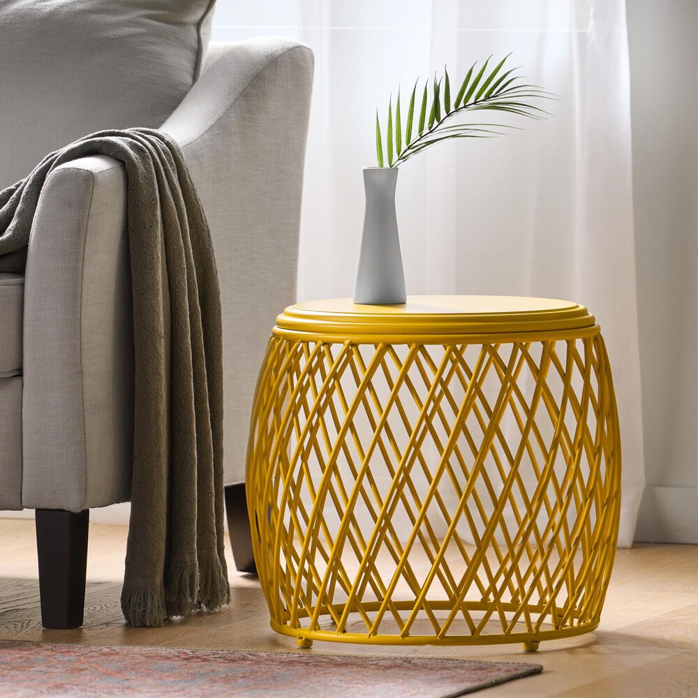 Hearth and Haven Alamera Outdoor Metal Lattice Side Table in Yellow, , large