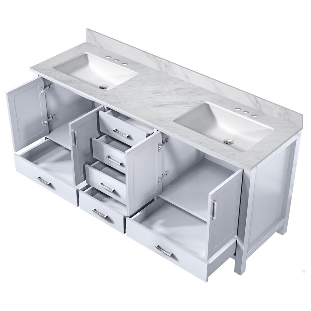 Lexora Home Jacques 72&quot; Double Bathroom Vanity in White with 2 cm White Carrara Marble Top and Rectangular Sinks, , large