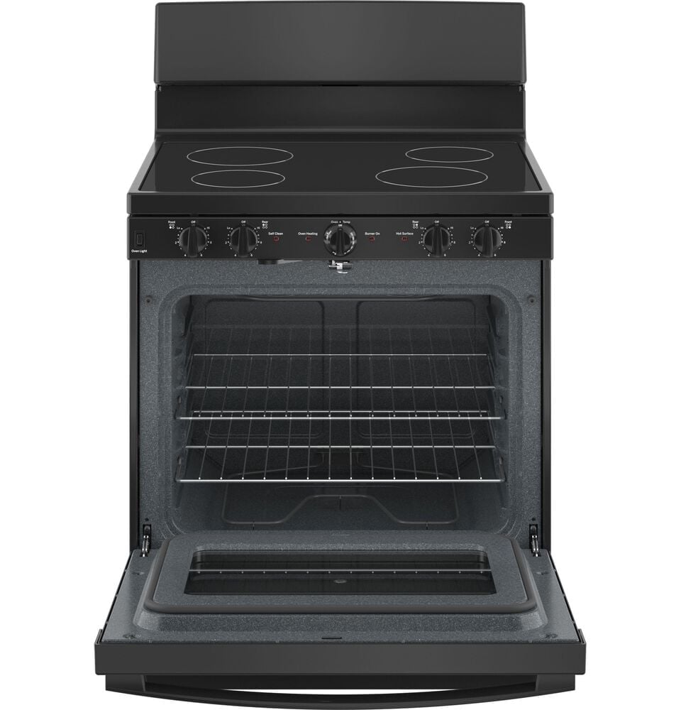 GE Appliances 30" Freestanding Self-Cleaning Radiant Front-Mount Range in Black, , large