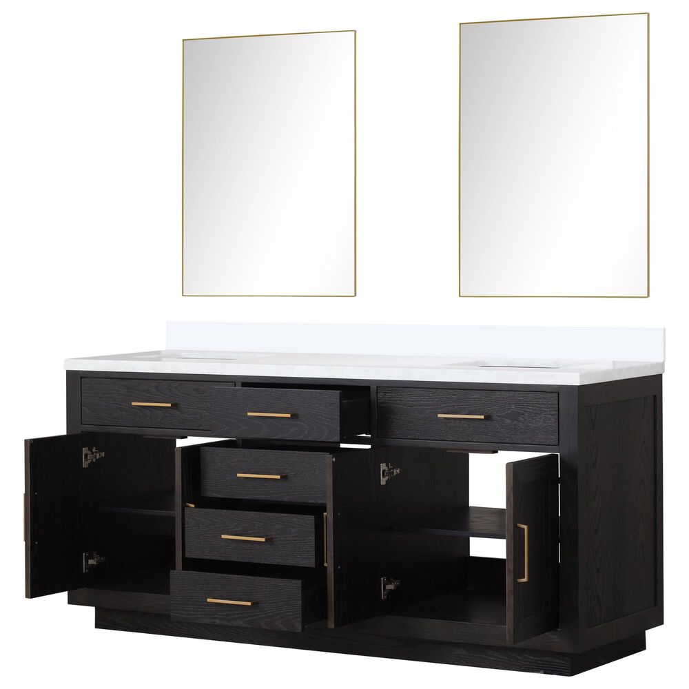 Lexora Home Abbey 72&quot; Double Bathroom Vanity in White Oak with 2 cm White Quartz Top, Rectangular Sinks and 70&quot; Mirror, , large