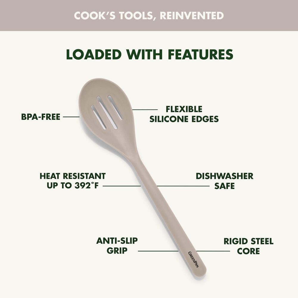 Green Pan Platinum Silicone Splotted Spoon in Taupe, , large