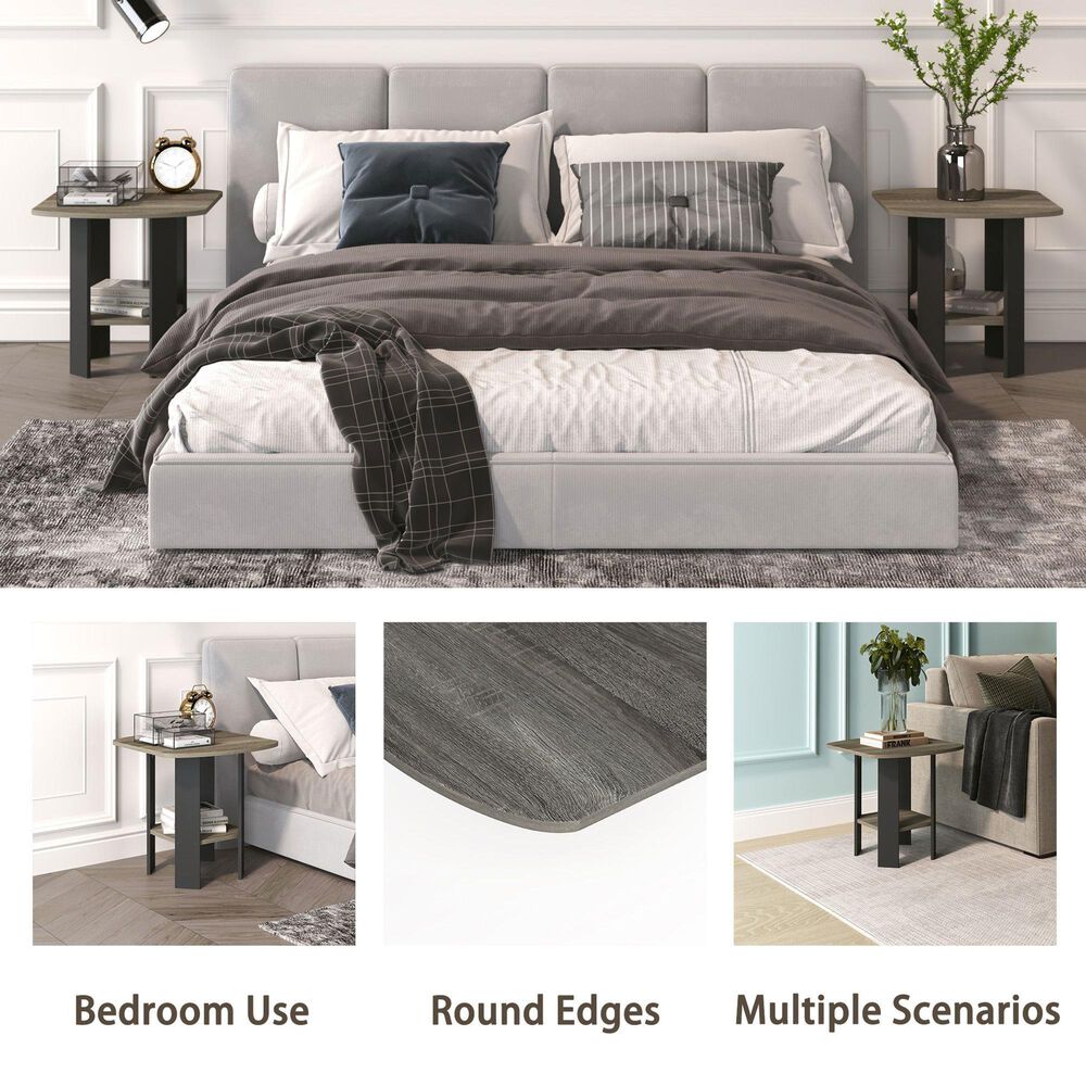 HOMLUX 1-Shelf End Table in French Oak and Black, , large