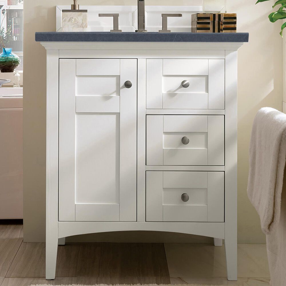 James Martin Vanities Palisades 30&quot; Single Bathroom Vanity in Bright White with 3 cm Charcoal Soapstone Quartz Top and Rectangular Sink, , large