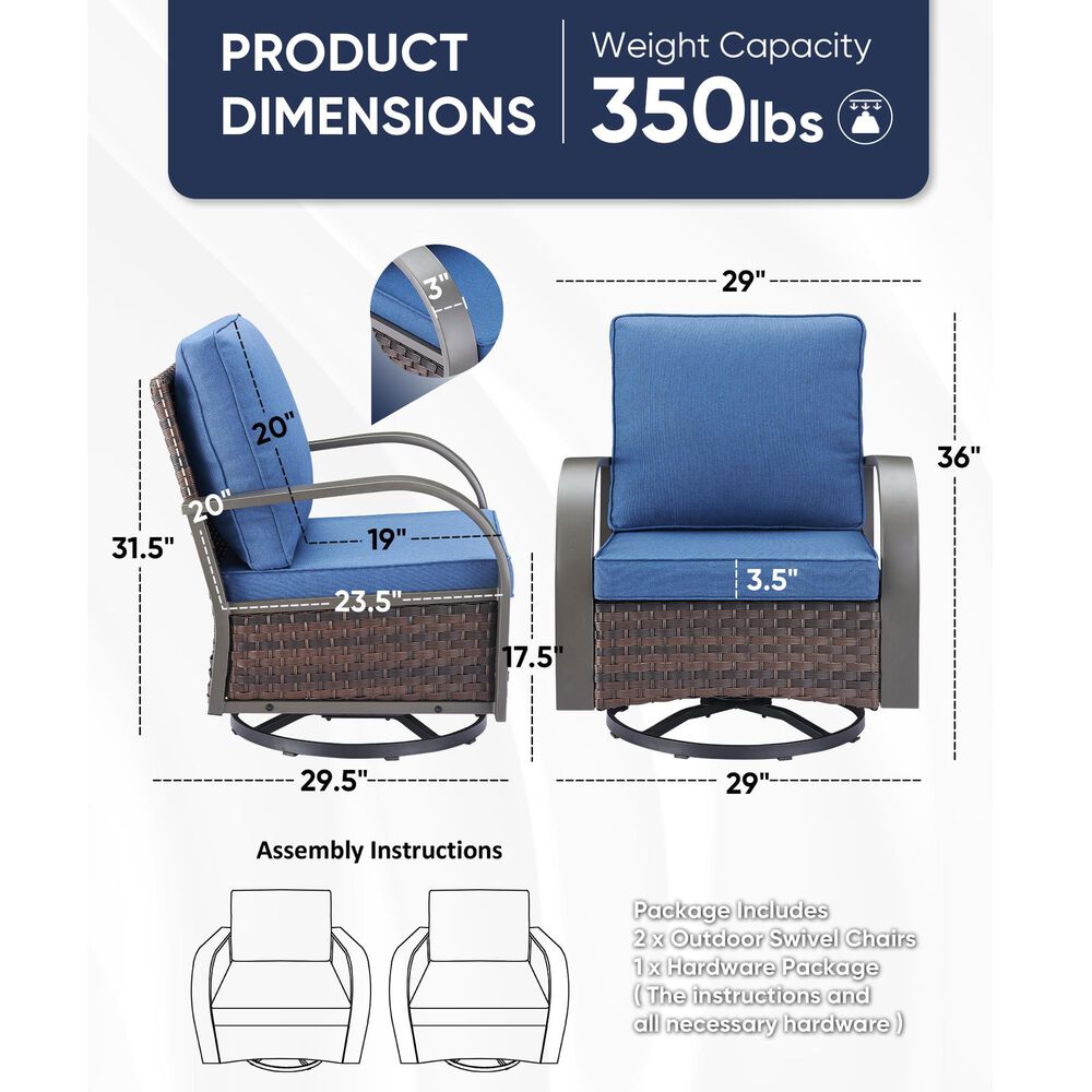 Sunwell Garden 36" Patio Swivel Glider Chair with Metal Armrest in Navy (Set of 2), , large