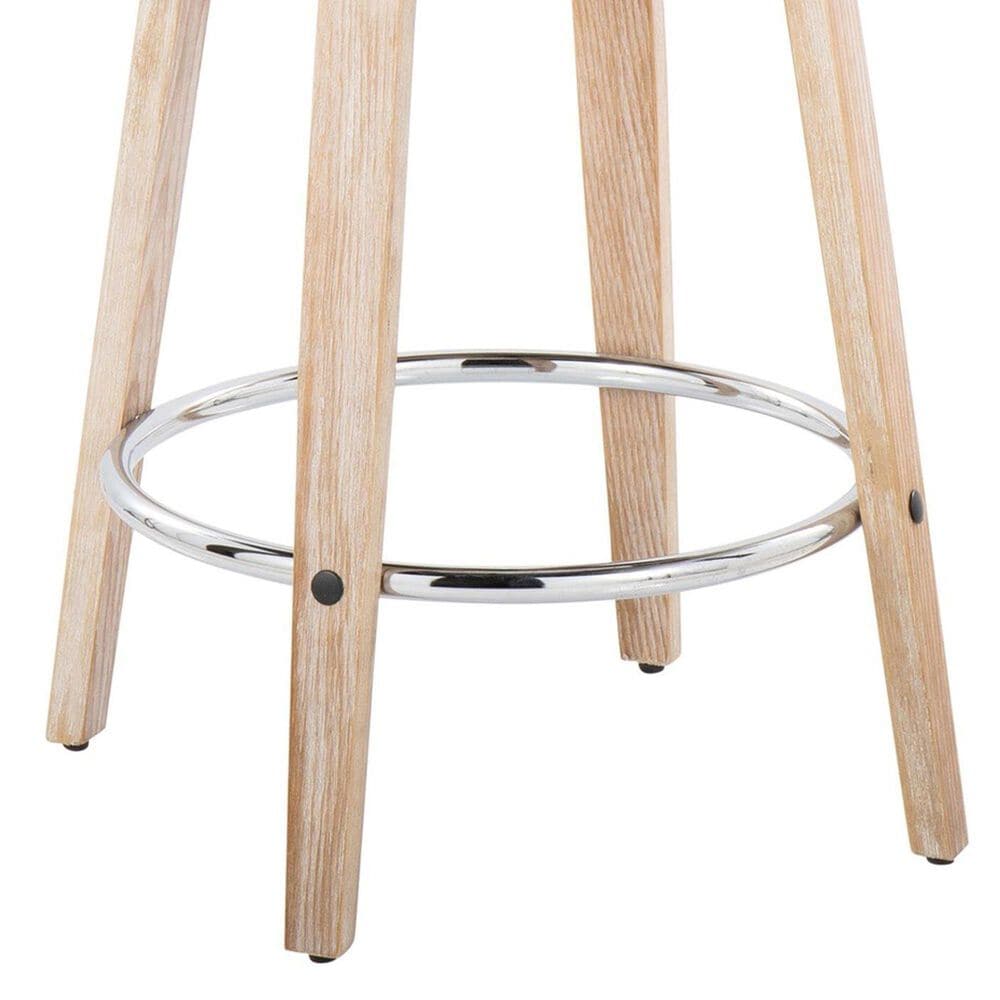 LumiSource Charlotte Swivel Counter Stool with Light Grey Fabric Upholstery in Whitewashed and Chrome (Set of 2), , large