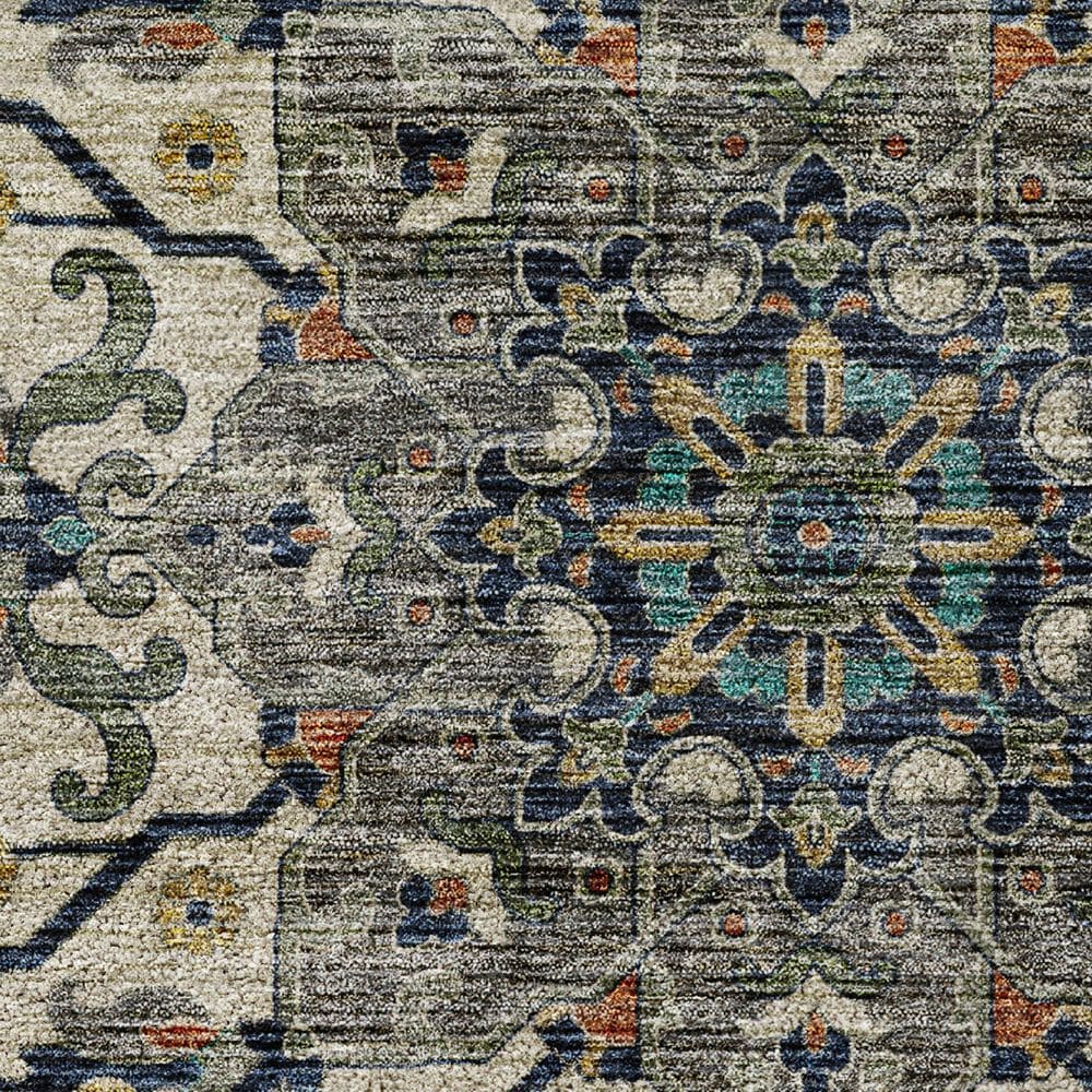 Dalyn Rug Company Silk Road Navy, Beige, Ivory, Gold, Copper and Gray 2&#39;3&quot; x 7&#39;6&quot; Runner, , large