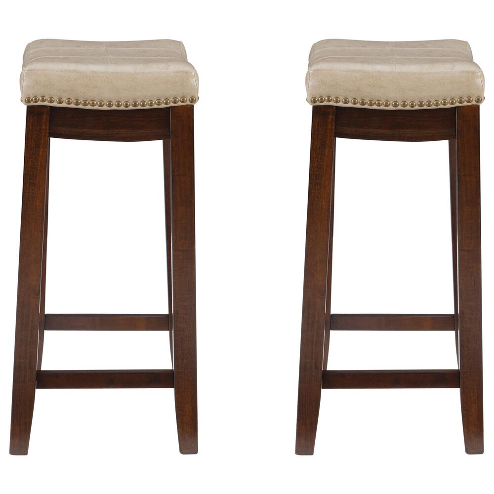 Linon Home Decor Claridge Bar Stool with Beige Cushion in Dark Brown (Set of 2), , large