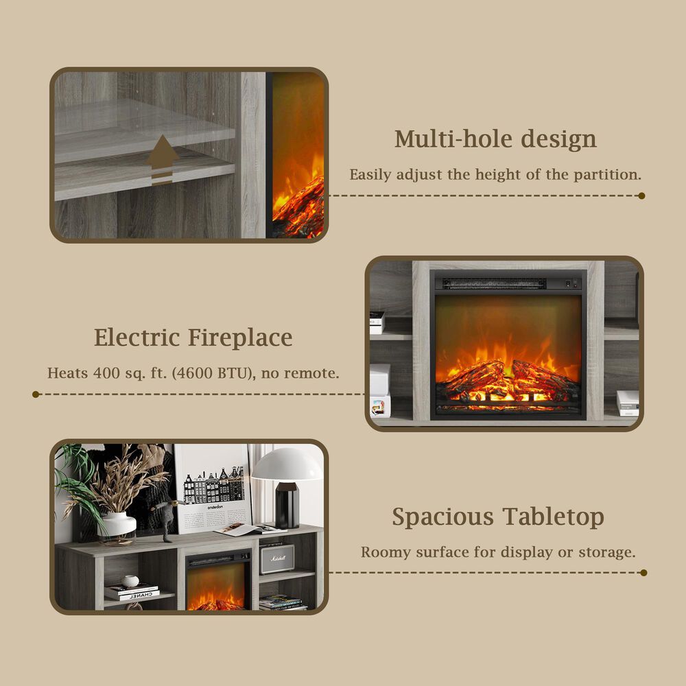 HOMLUX 63" Fireplace TV Stand with Storage Media Console in French Oak Grey, , large