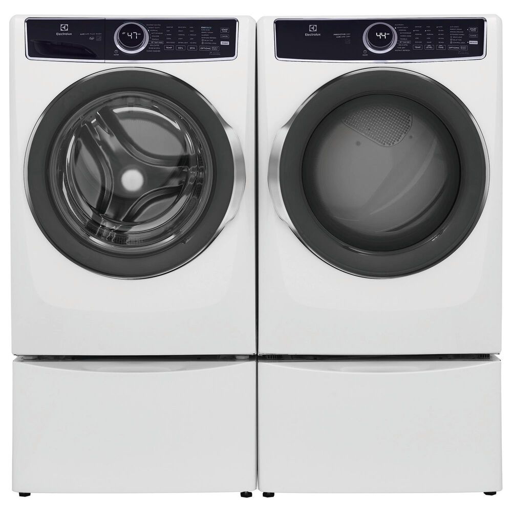 Electrolux 4.5 Cu. Ft. Front Load Washer and 8.0 Cu. Ft. Electric Dryer Laundry Pair with Pedestal in White, , large