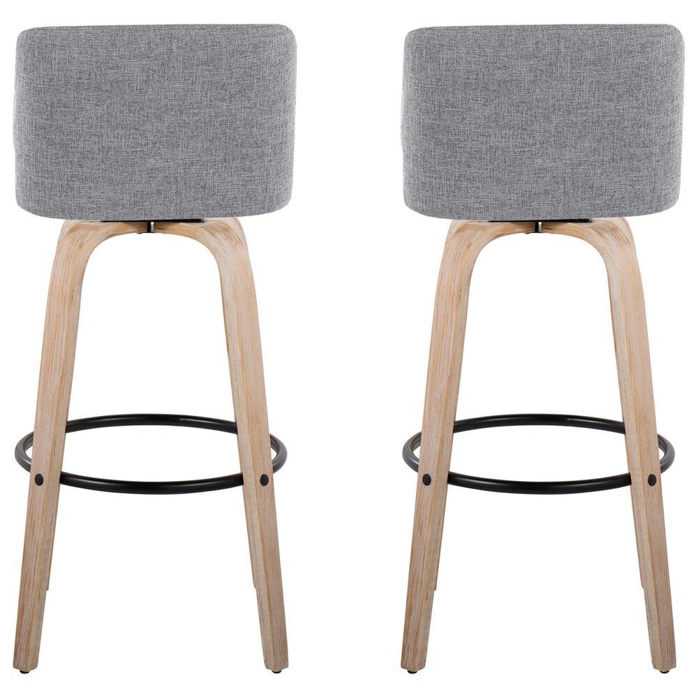 LumiSource Toriano Swivel Bar Stool with Grey Fabric Upholstery in Whitewashed and Black (Set of 2), , large