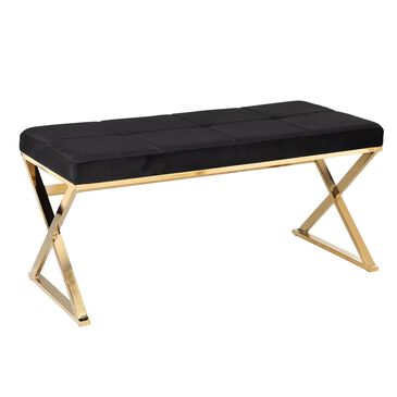 Southern Enterprises Glam Button Tufted Bench in Black and Gold, , large