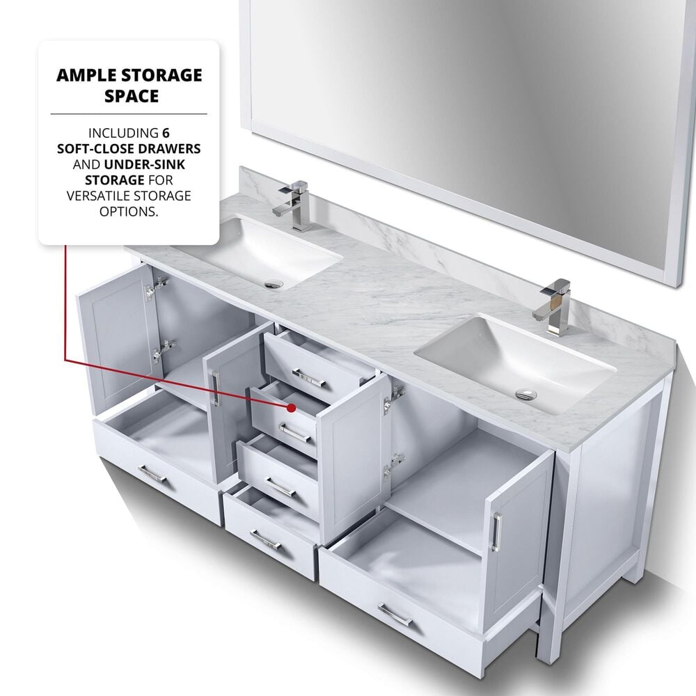 Lexora Home Jacques 72&quot; Double Bathroom Vanity Cabinet Only in White and 70&quot; Mirror, , large