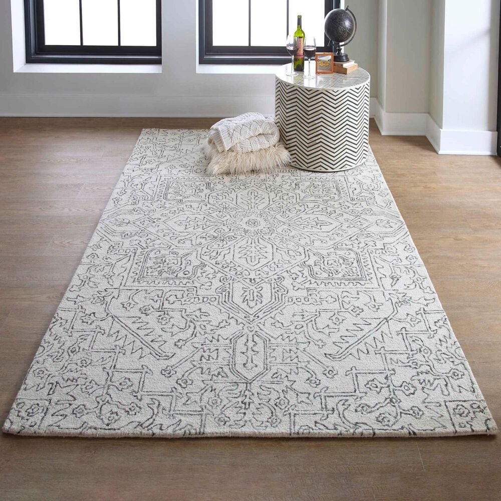 Feizy Belfort 5&#39; x 8&#39; Ivory and Charcoal Area Rug, , large