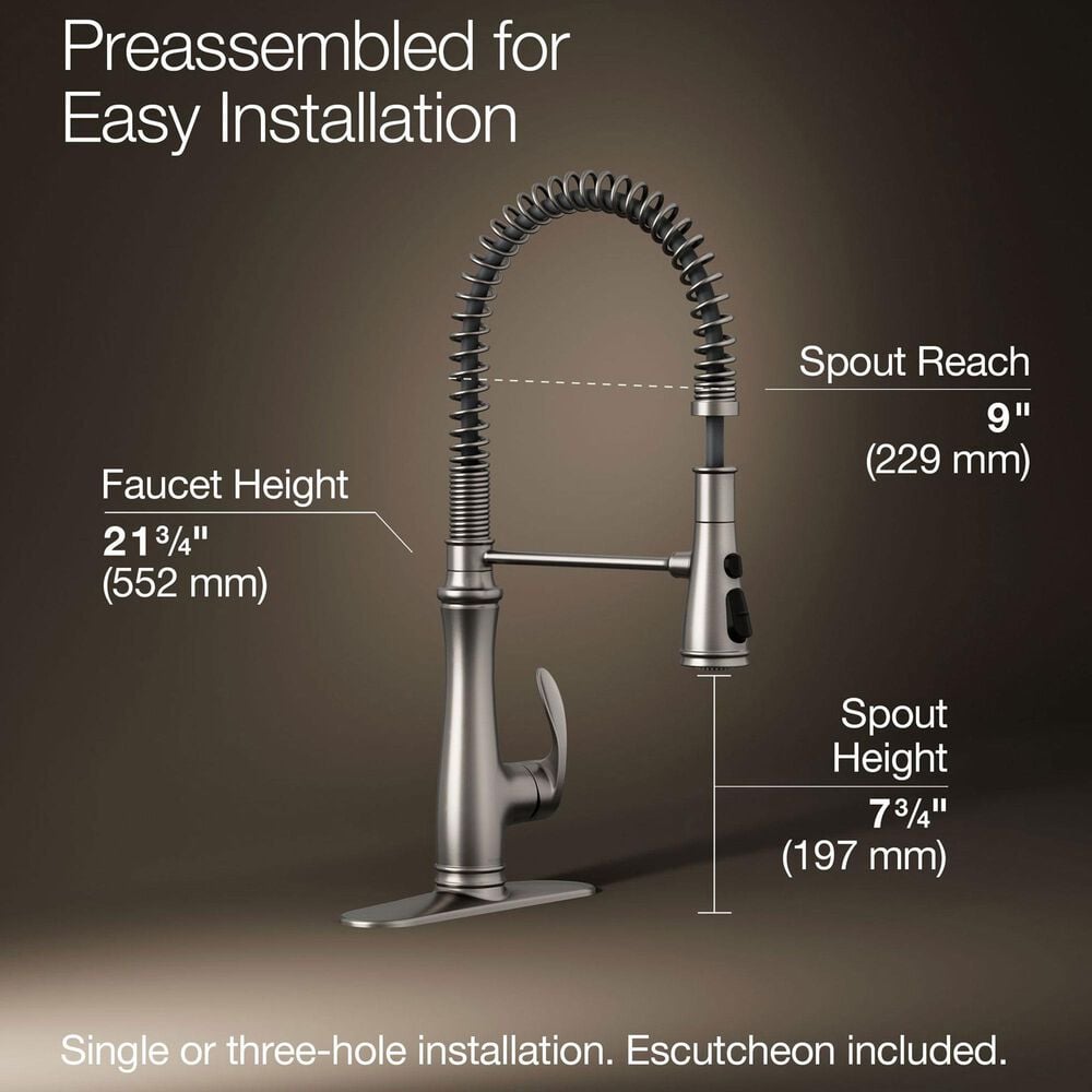 Kohler Bellera Semi-Professional Pull Down Kitchen Sink Faucet in Vibrant Stainless, , large