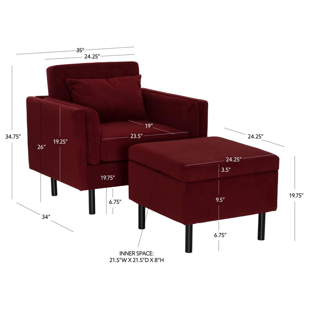 Linon Home Decor Wallis Accent Chair with Ottoman in Berry, , large