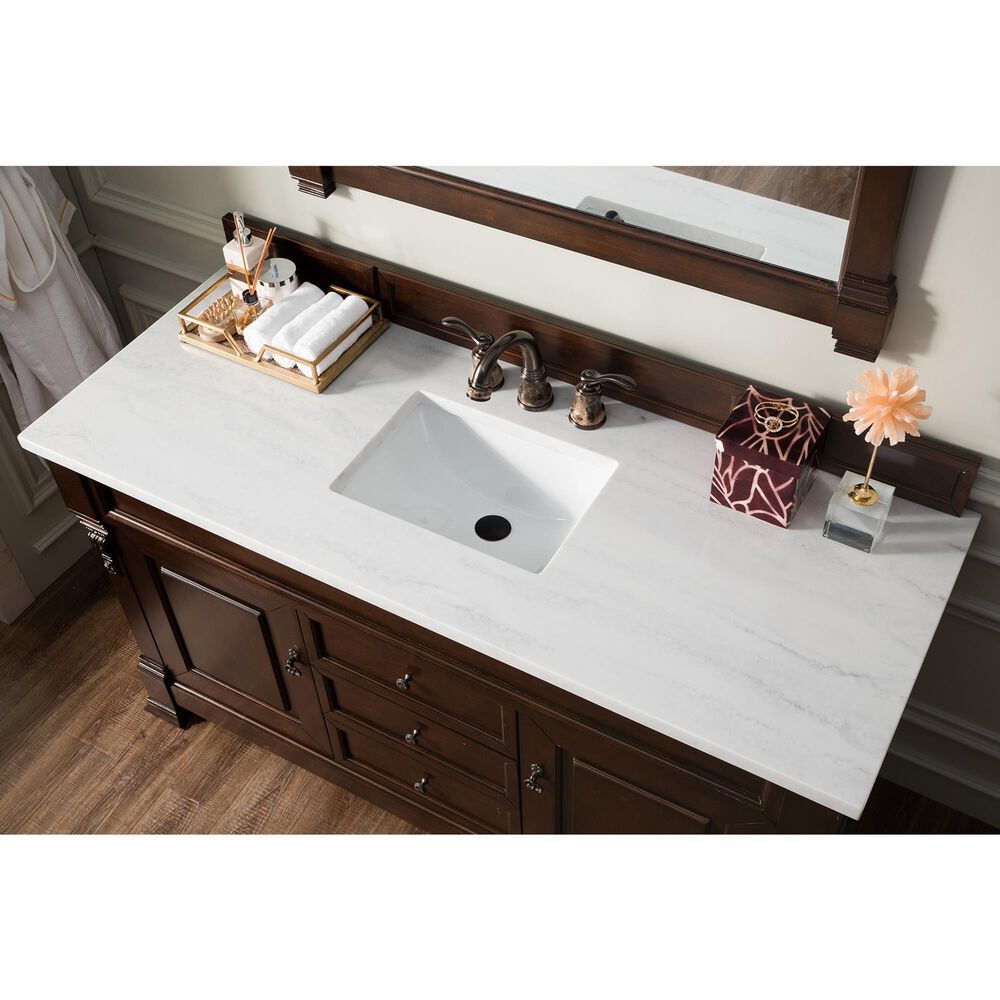 James Martin Vanities Brookfield 60&quot; Single Bathroom Vanity in Burnished Mahogany with 3 cm Arctic Fall Solid Surface Top and Rectangle Sink, , large
