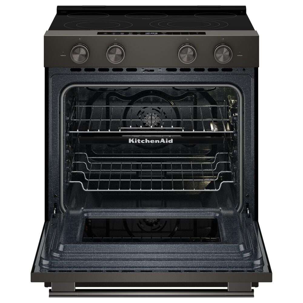 KitchenAid 2-Piece Kitchen Package with 30" Slide-In Smart Electric Range and 30" Over-the-Range Microwave Oven in Black Ore, , large