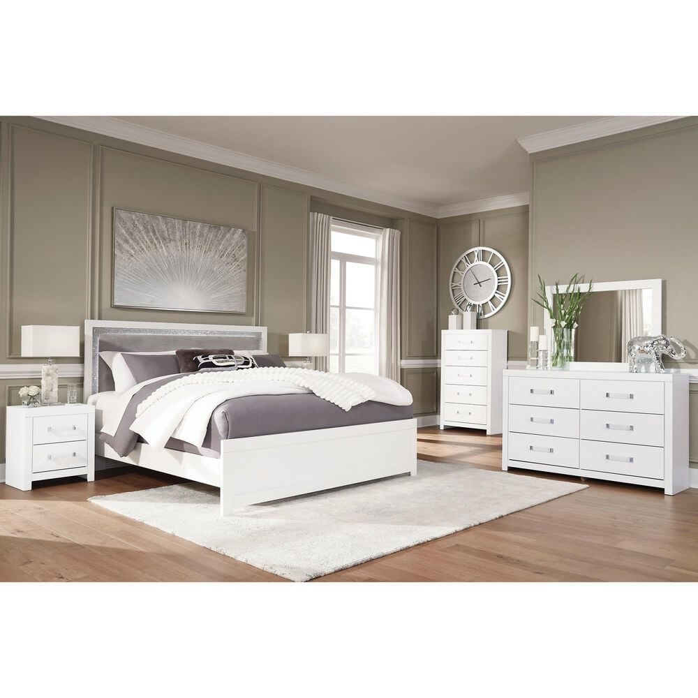 Ashley Maeling 4 Piece Queen Upholstered Panel Bedroom Set in Matte White, , large