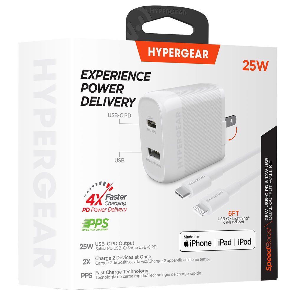 Hypercel SpeedBoost 25W PD Lightning Wall Kit in White, , large