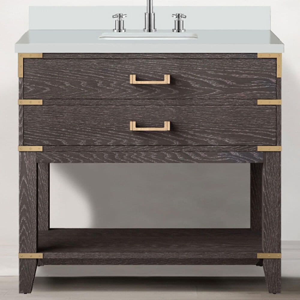 Lexora Home Norwalk 36&quot; Single Bathroom Vanity in Brown Oak with White Quartz Top and Rectangular Sink, , large