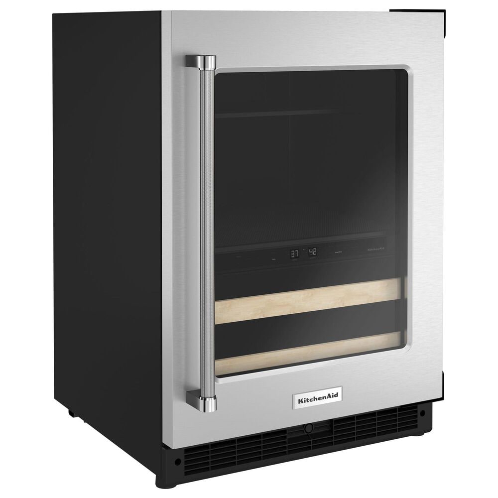 KitchenAid 24&quot; Beverage Center with Right Hinge, Wood-Front Racks in Black and Stainless Steel, , large