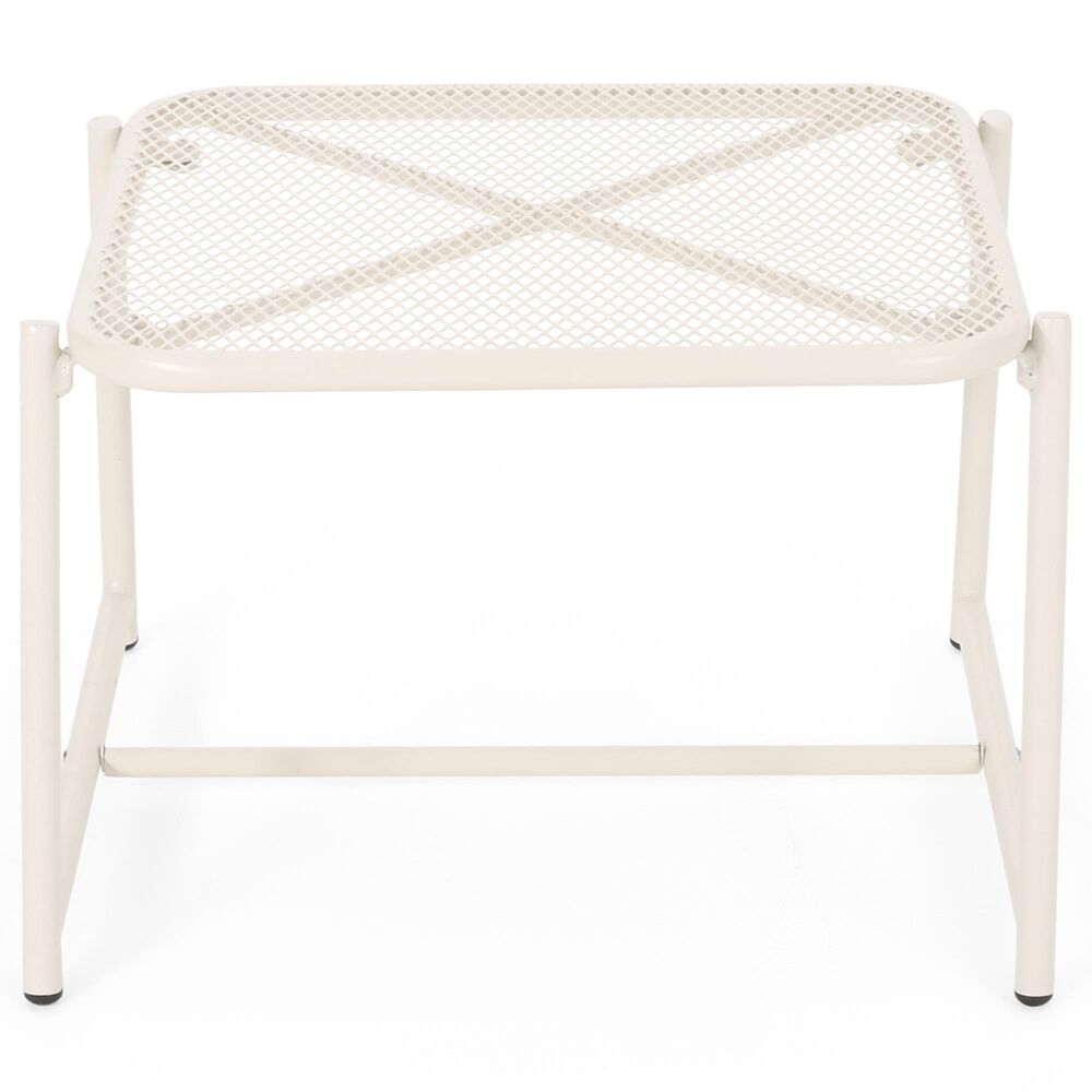 Hearth and Haven Kincaid Outdoor Square Metal Side Table with Mesh Top in Matte White, , large