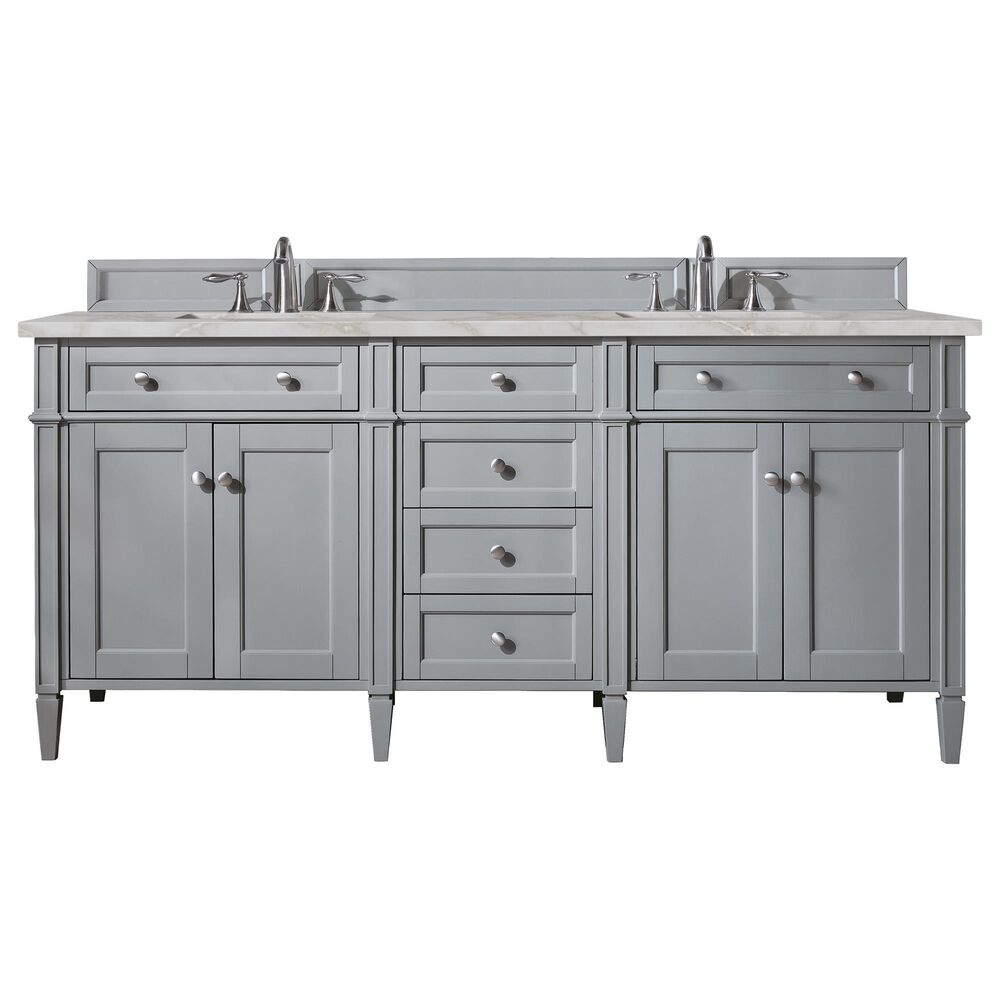 James Martin Vanities Brittany 72" Double Bathroom Vanity in Urban Gray with 3 cm Eternal Jasmine Pearl Silestone Top, Rectangular Sinks and FreePower Wireless Charger, , large
