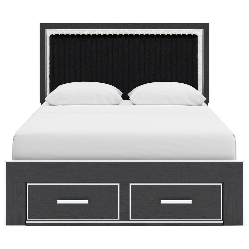 Ashley Zuraleus Queen Upholstered Panel Storage Bed with Two Nightstands in Matte Black, , large
