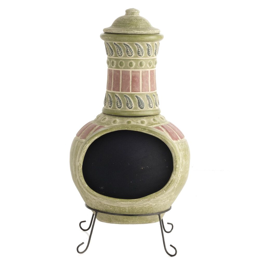 Alfresco Home Large Leaves Chiminea in Sage, Red and Forest, , large