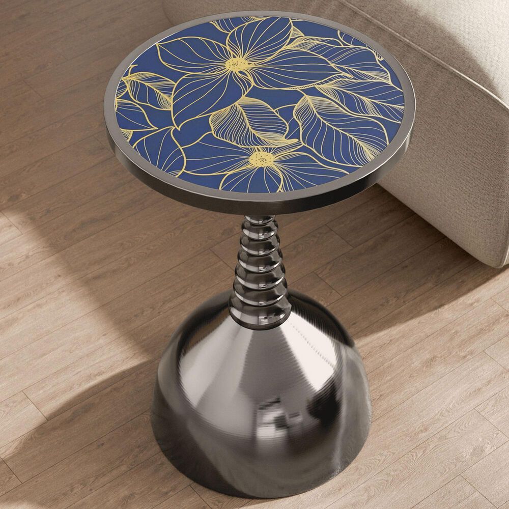 Furniture of America Gleam Round End Table in Black Nickel and Gold, , large