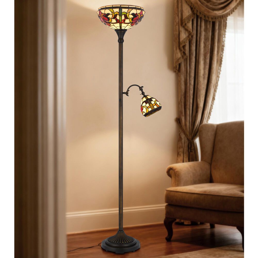 Cal Lighting Victorian Tiffany Torchiere Lamp in Bronze, , large