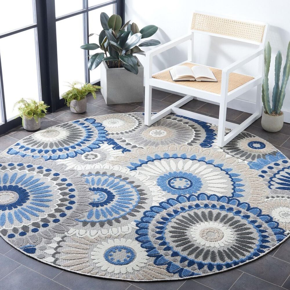Safavieh Cabana CBN382G 6&#39;7&quot; Round Grey and Blue Indoor/Outdoor Area Performance Rug, , large