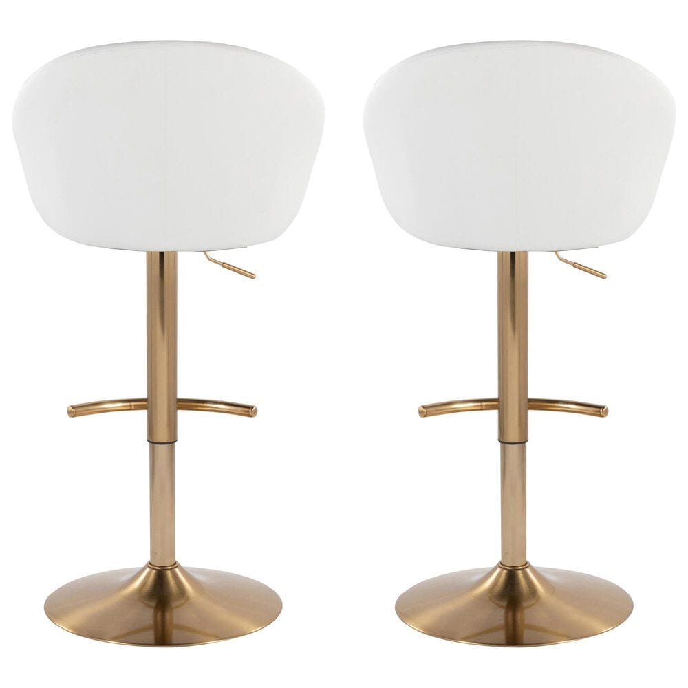 LumiSource Matisse Adjustable Swivel Barstool with White Faux Leather Upholstery in Gold (Set of 2), , large