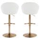 LumiSource Matisse Adjustable Swivel Barstool with White Faux Leather Upholstery in Gold (Set of 2), , large
