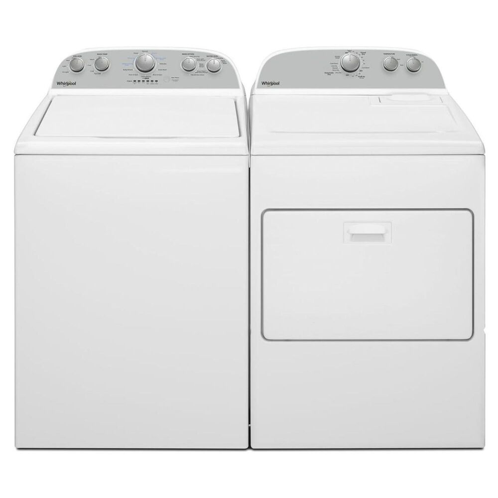 Whirlpool 3.9 Cu. Ft. Top Load Washer and a 7.0 Cu. Ft. Front Load Gas Dryer in White, , large