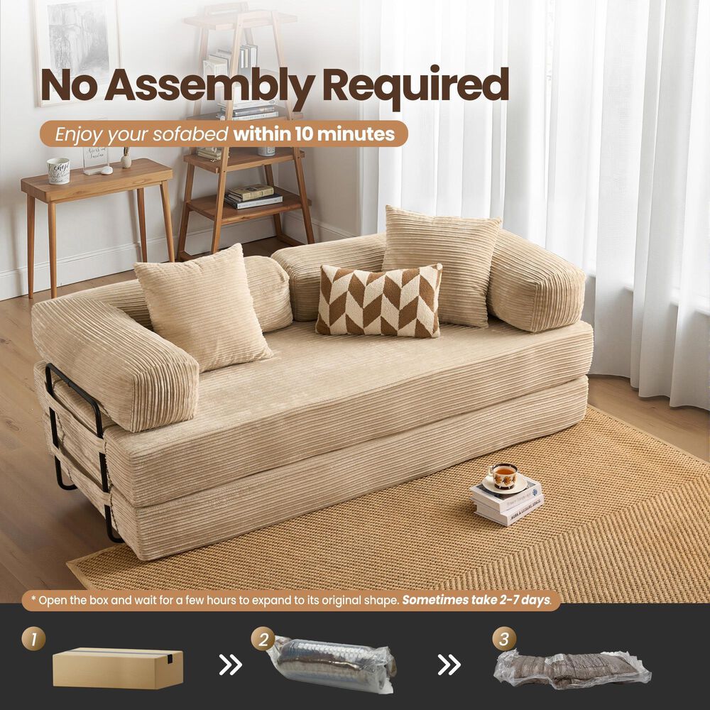 HOMLUX 80" Convertible Modular Sofa Bed in Beige, , large