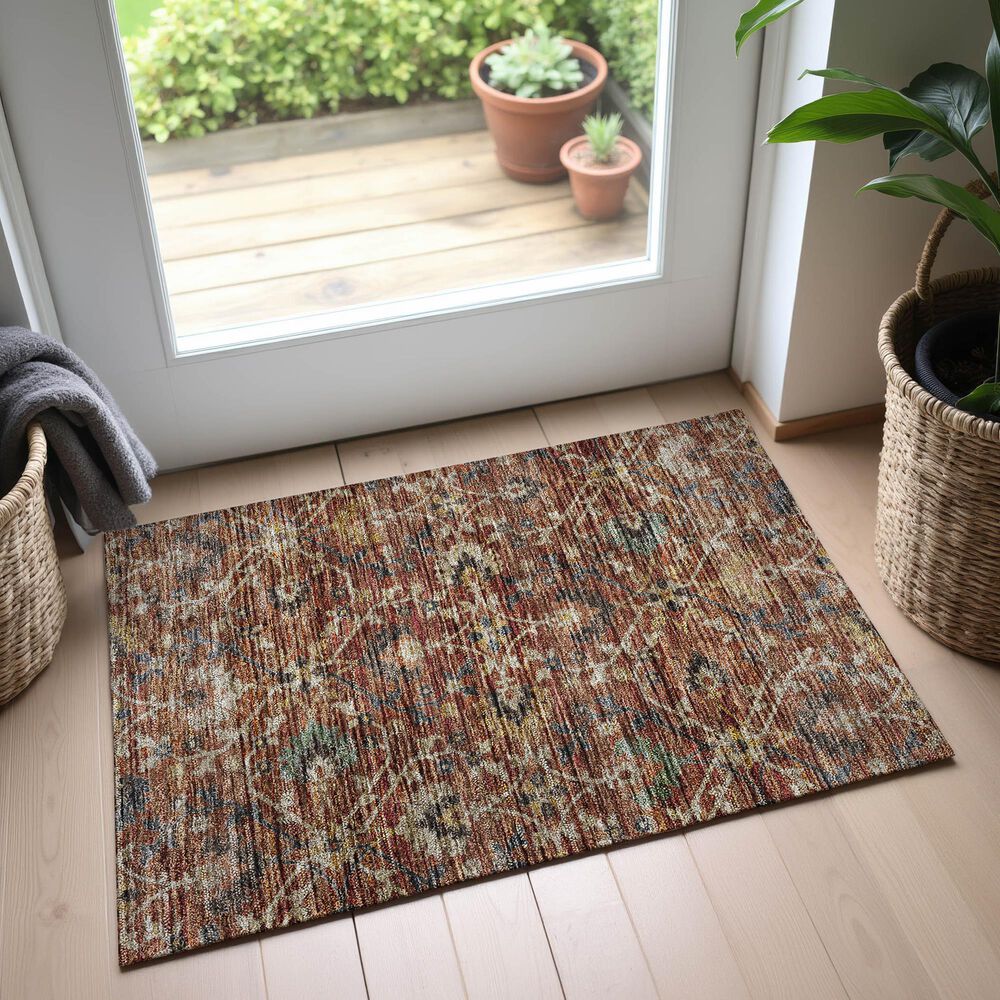 Dalyn Rug Company Silk Road Paprika, Copper, Gold, Sage, Navy and Beige 1&#39;8&quot; x 2&#39;6&quot; Area Rug, , large