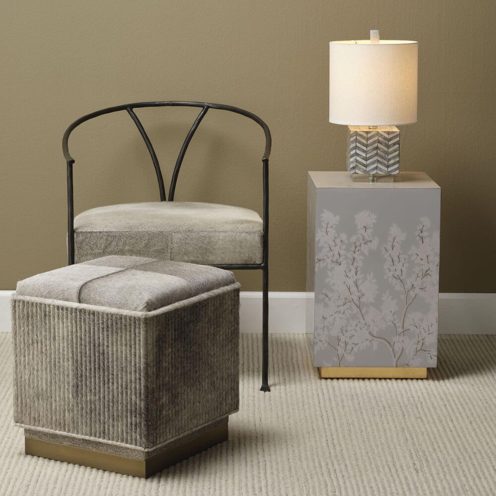 Splendor Living Quincy Floral Accent Side Table in Grey and Gold, , large