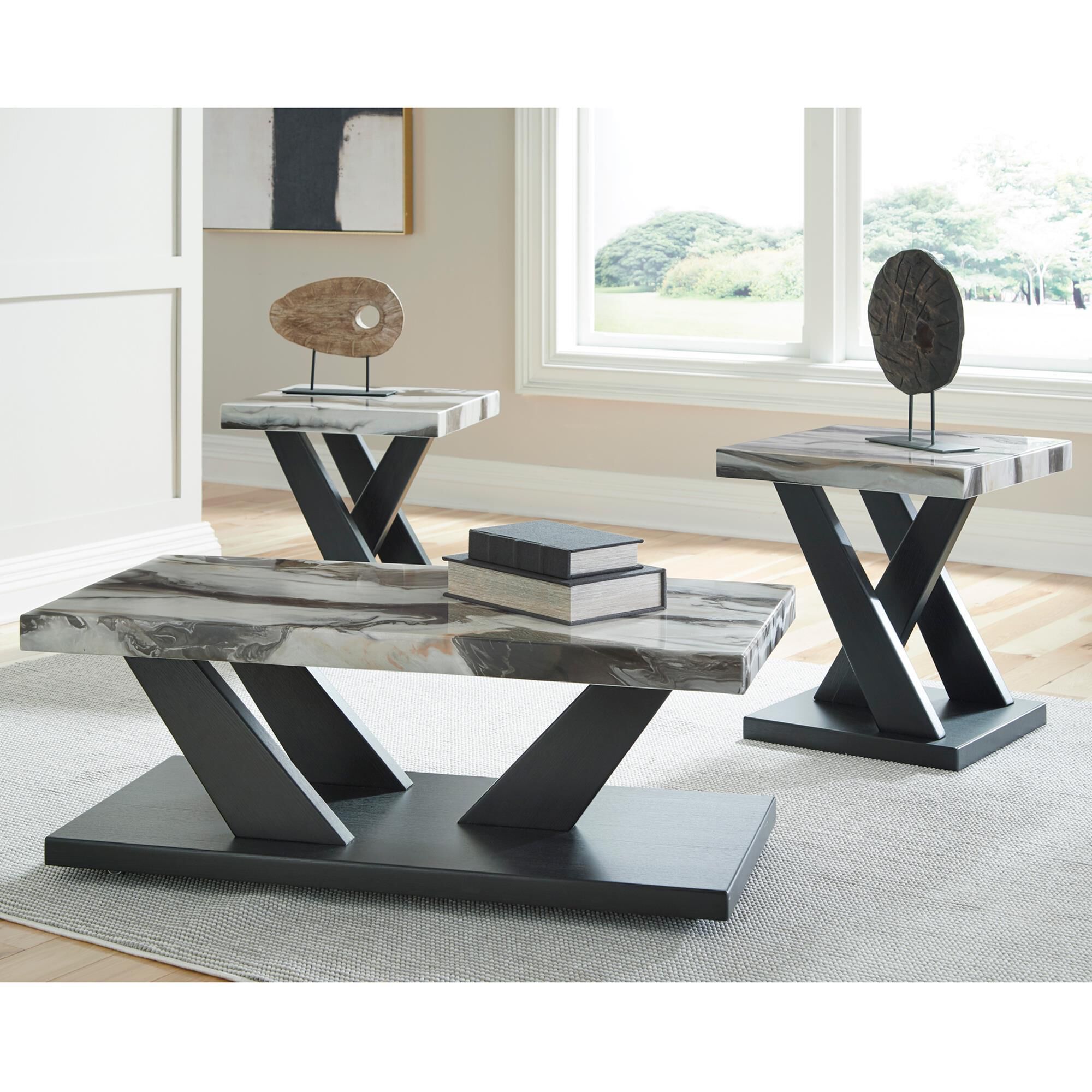 ブランデー3点セット Ashley Cendill 3-Piece Occasional Table Set in Dark Brown, White