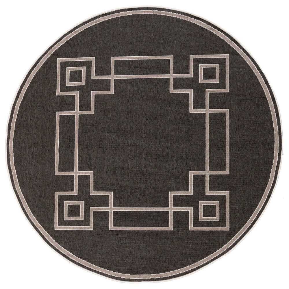 Surya Alfresco 7"3" Round Black, Brown and Beige Indoor/Outdoor Area Rug, , large