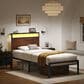 HOMLUX Industrial Twin Platform Bed with LED Headboard and Charging Station in Rustic Brown, , large