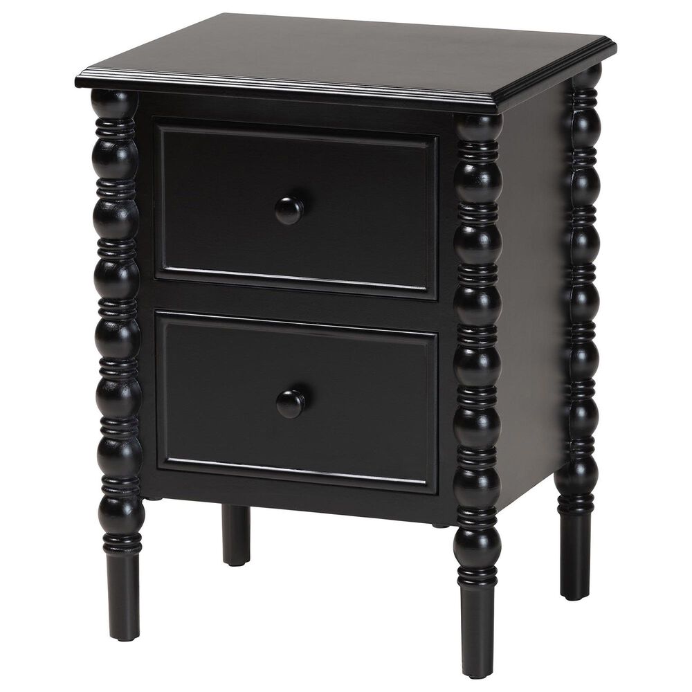 Baxton Studio Malinda 2-Drawer End Table with Spindle Legs in Black, , large