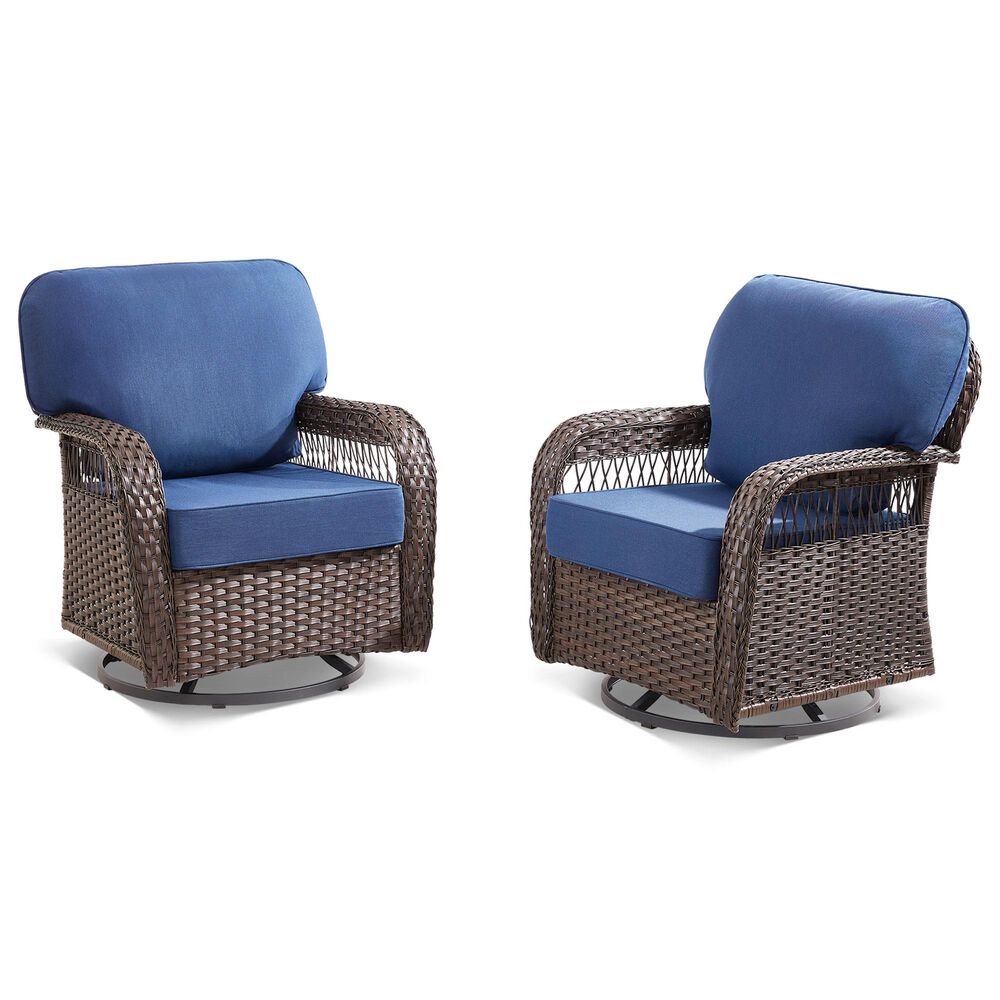 Hearth and Haven Outdoor Swivel Glider Chair with Blue Cushion in Brown (Set of 2), , large
