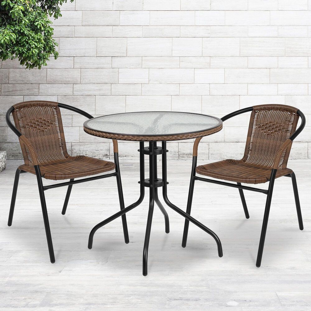 Flash Furniture 3-Piece Glass and Metal Table Set in Brown, , large