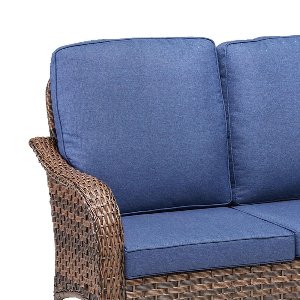 Hearth and Haven Outdoor PE Wicker Sofa with Deep Seat Cushions in Blue, , large