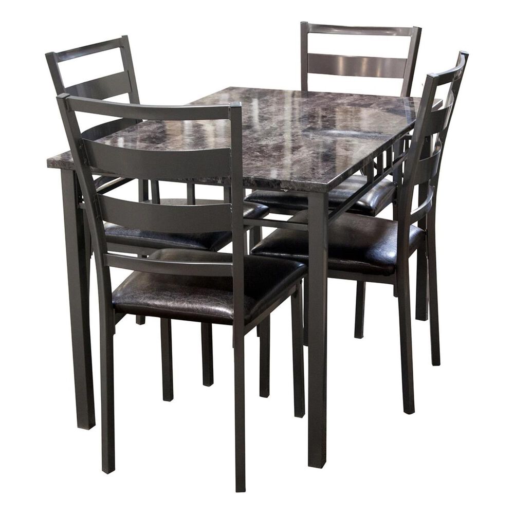 Titanic Furniture 5-Piece Dining Set in Faux Marble and Gray, , large