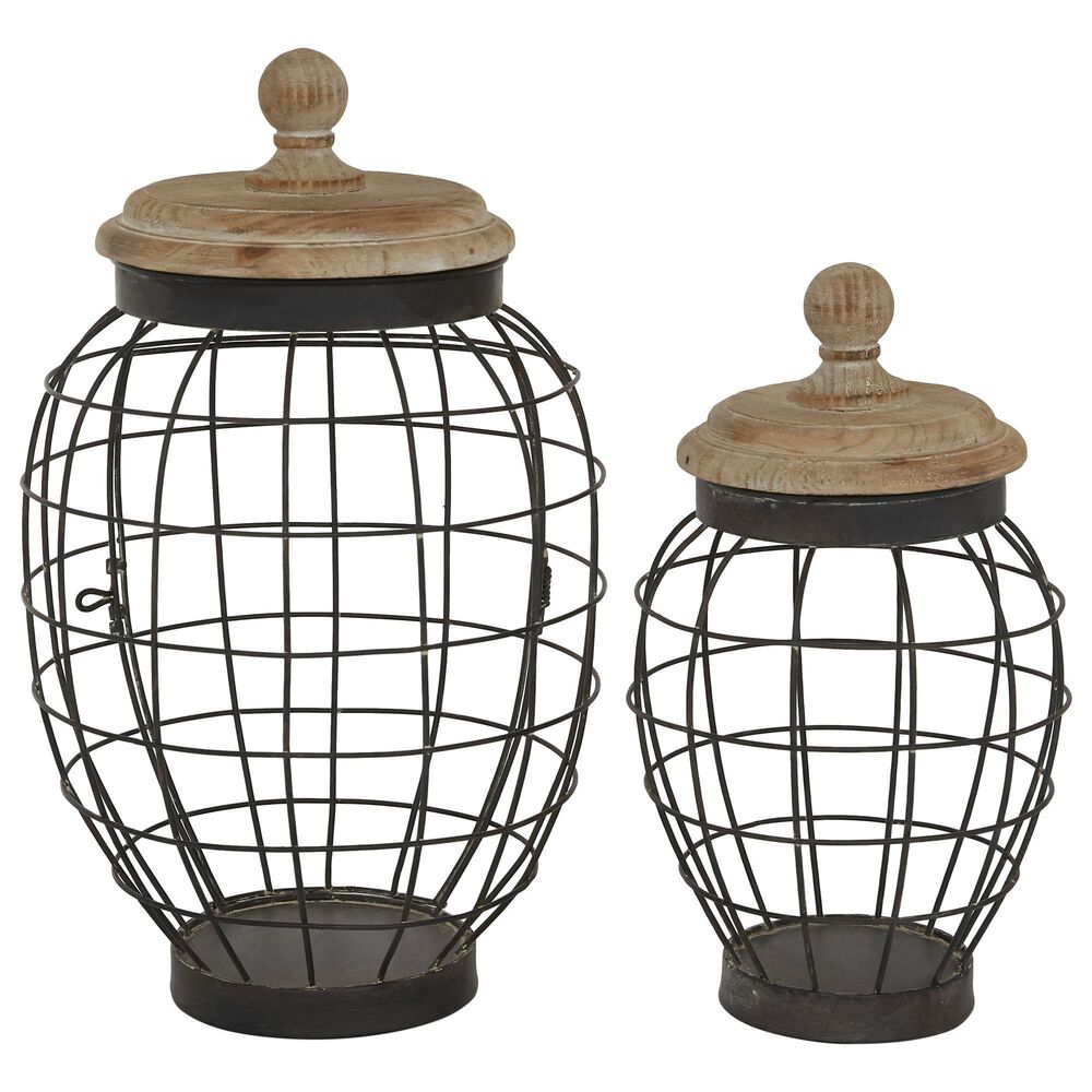 Maple and Jade Farmhouse Decorative Jar in Black and Brown (Set of 2), , large