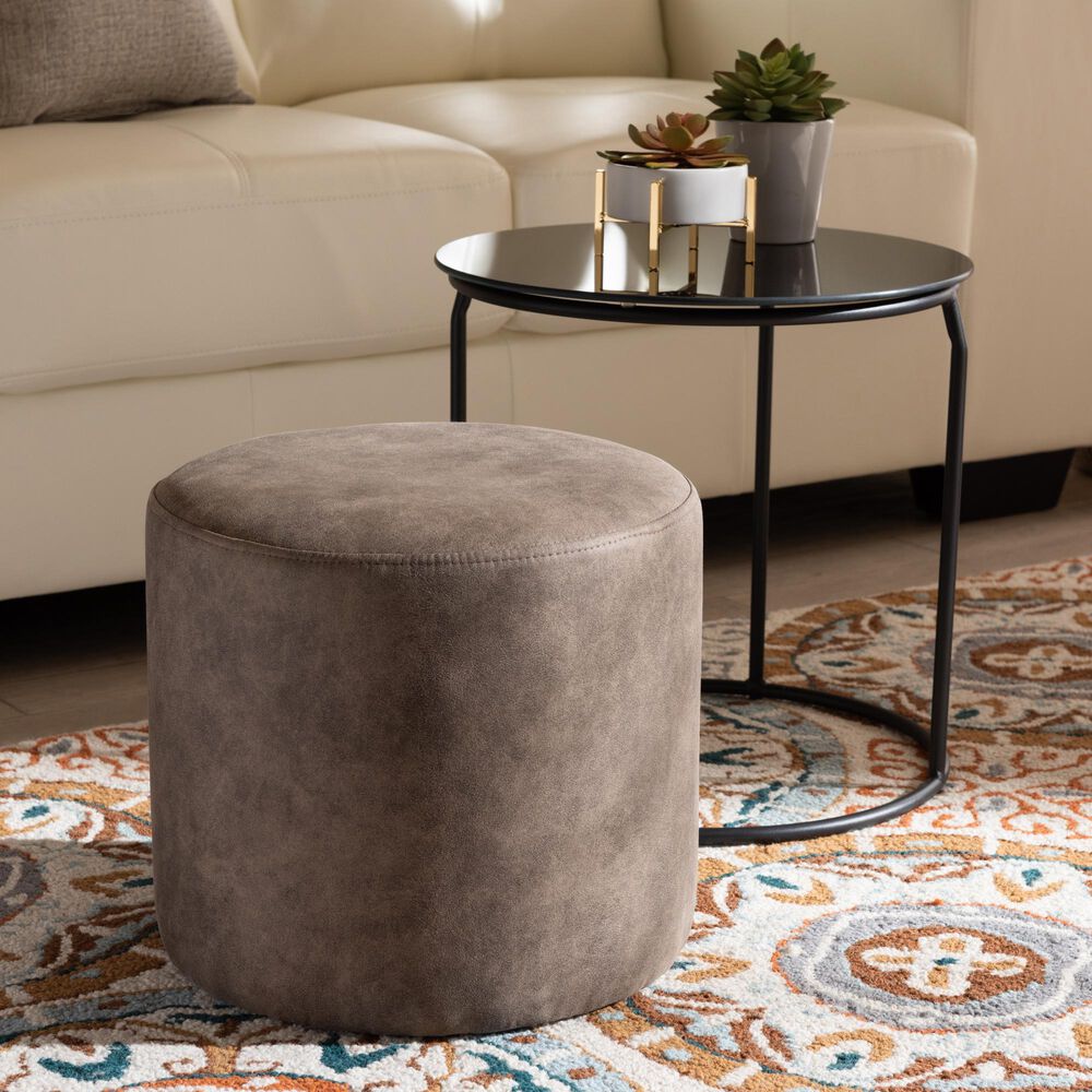 Baxton Studio Kira 2-Piece Nesting Table &amp; Ottoman Set in Grey/Brown/Black, , large