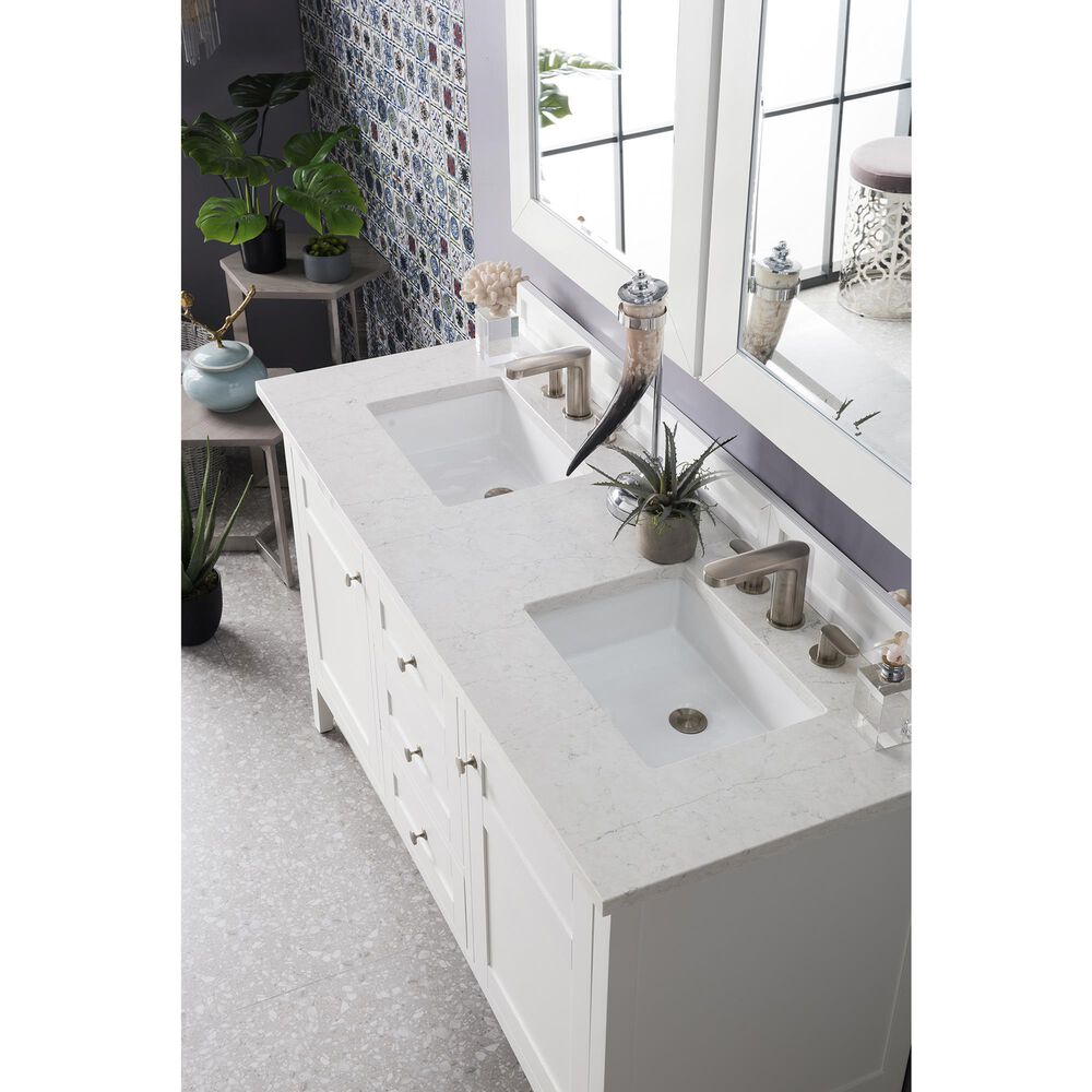 James Martin Vanities Palisades 60&quot; Double Bathroom Vanity in Bright White with 3 cm Eternal Jasmine Pearl Quartz Top and Rectangular Sinks, , large